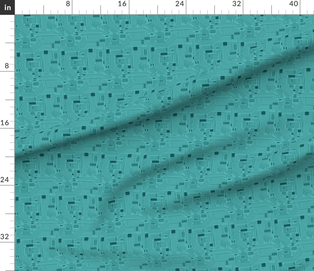 Modern Tech Motherboard Technology Retro Abstract Turquoise Computer Geometric Small Scale Custom Printed Fabric by Spoonflower Various Fabrics by the Yard or Fat Quarter